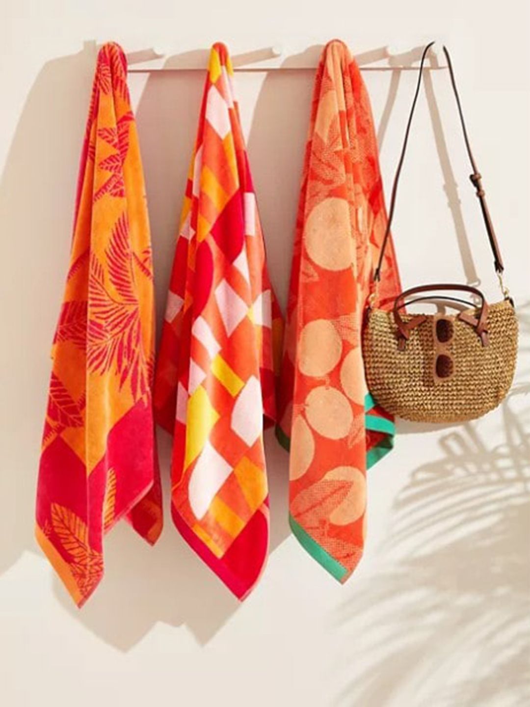 Marks & Spencer Pink & Orange Printed 600 GSM Cotton Bath Towels Price in India