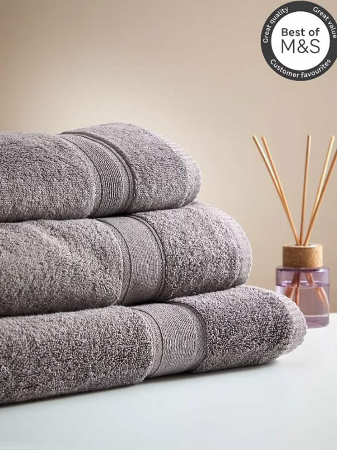 Marks & Spencer Set of 3 Charcoal Grey Solid cotton Towel Set Price in India