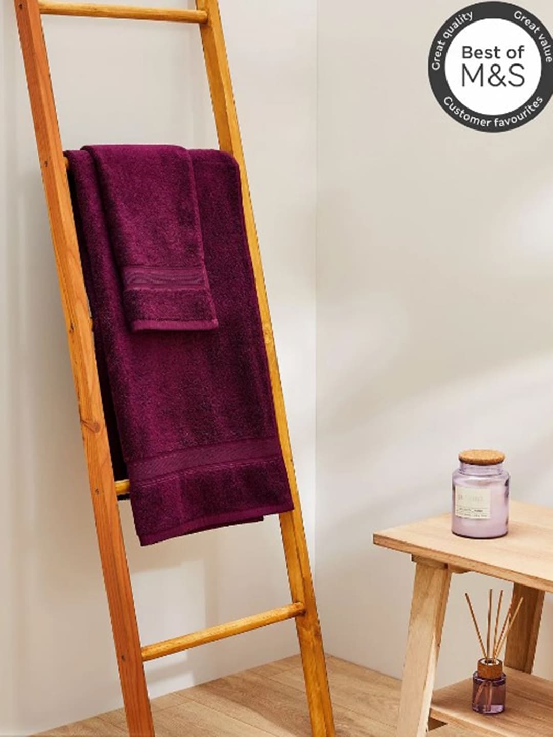 Marks & Spencer Set of 5 Burgundy 600 GSM Pure Cotton Bath Towels Price in India