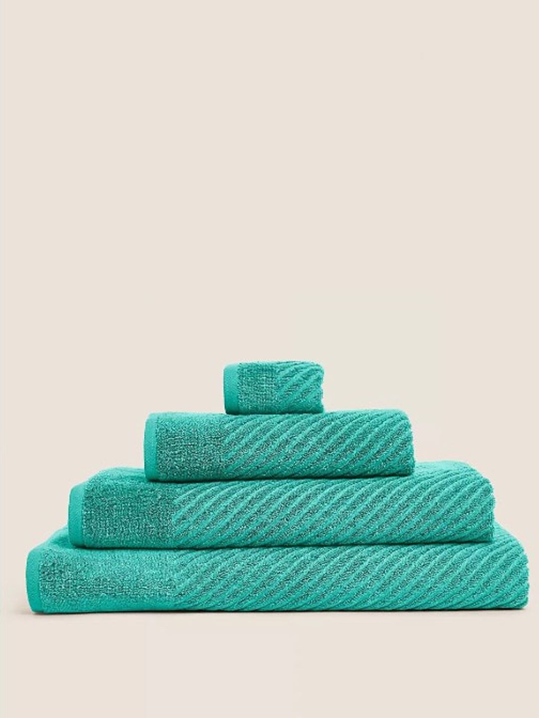 Marks & Spencer Set of 4 Teal Green 600 GSM Pure Cotton Bath Towels Price in India