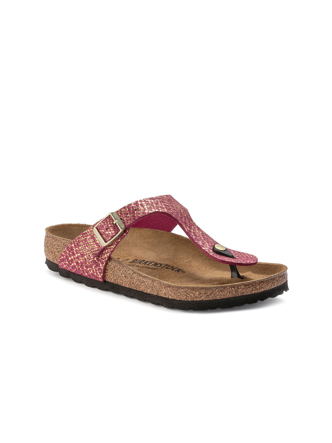 Birkenstock Women Regular Width Pink & Brown Gizeh Printed Flats Price in India