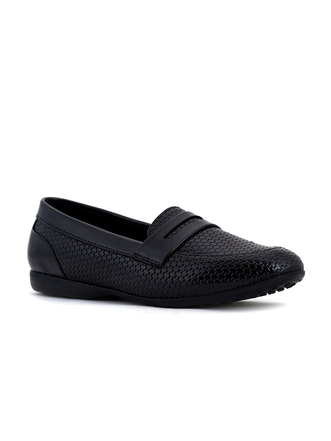 Khadims Women Black Textured Loafers Price in India