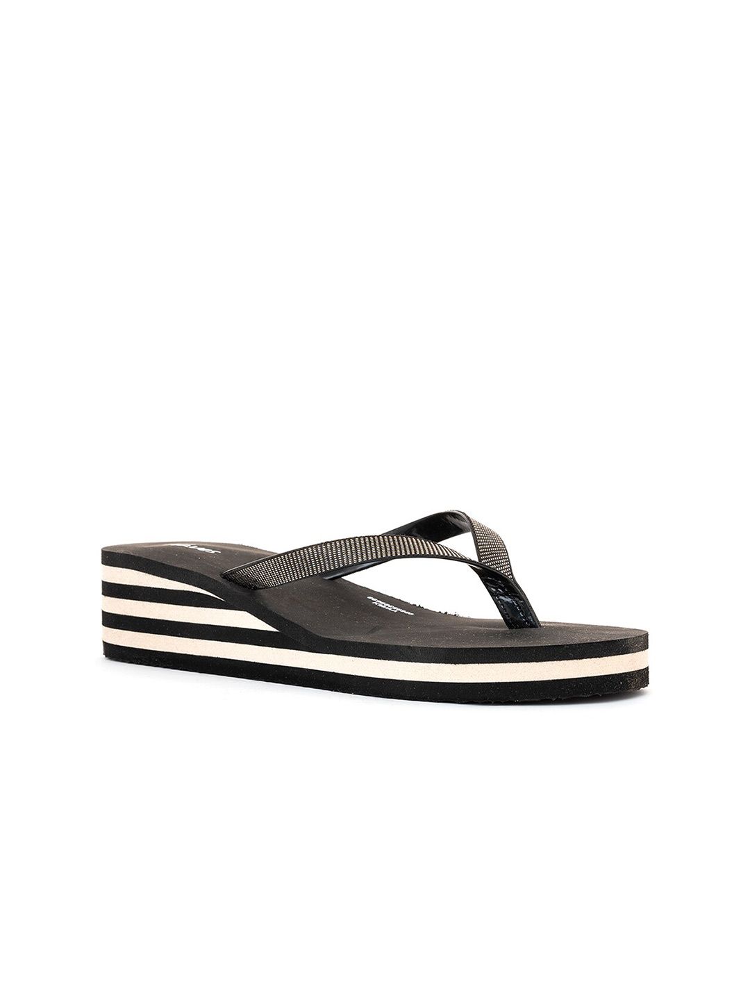 Khadims Women Black & White Sliders Price in India