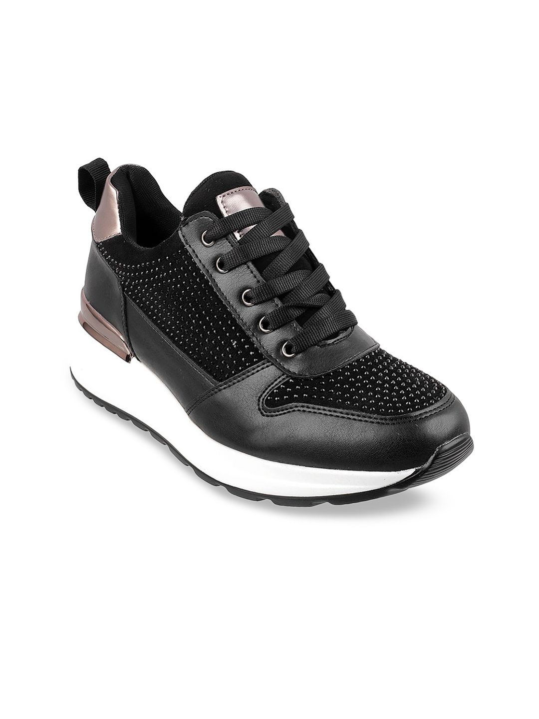 Mochi Women Black Textured Sneakers Price in India