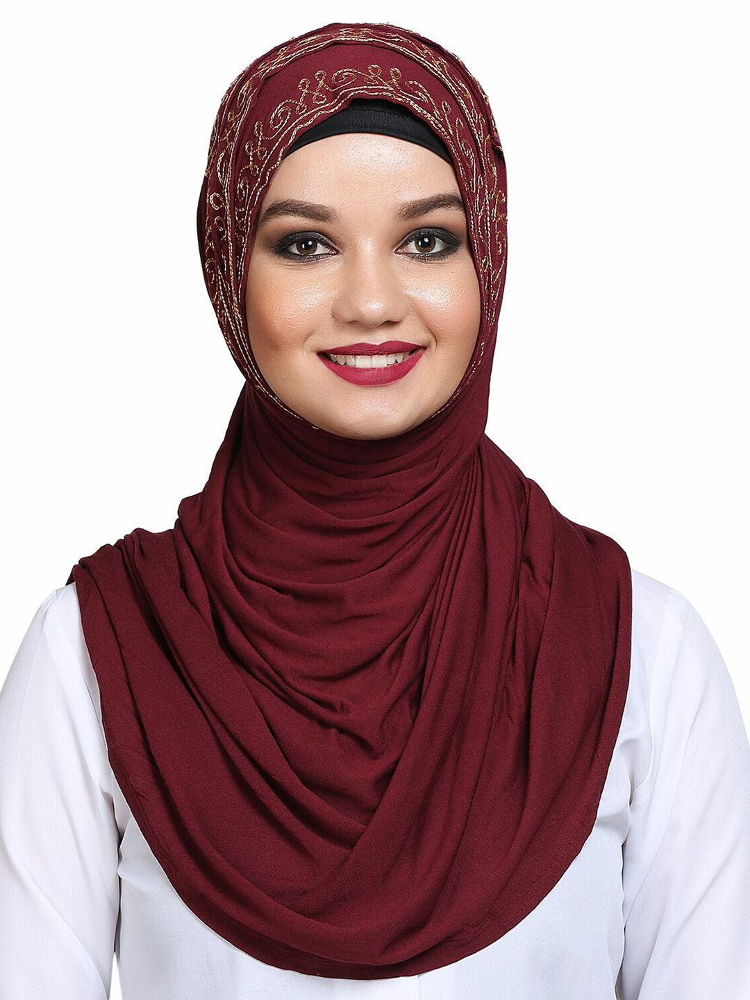 MOMIN LIBAS Women Maroon & Gold-Toned Scarf Price in India