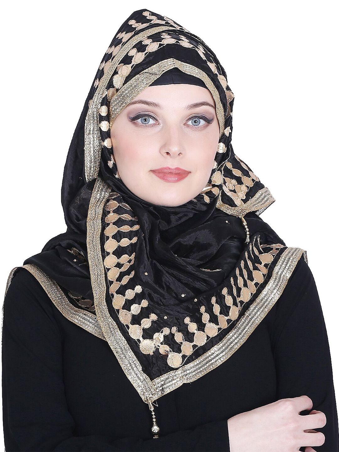 MOMIN LIBAS Women Black & Gold-Toned Embroidered Scarf Price in India