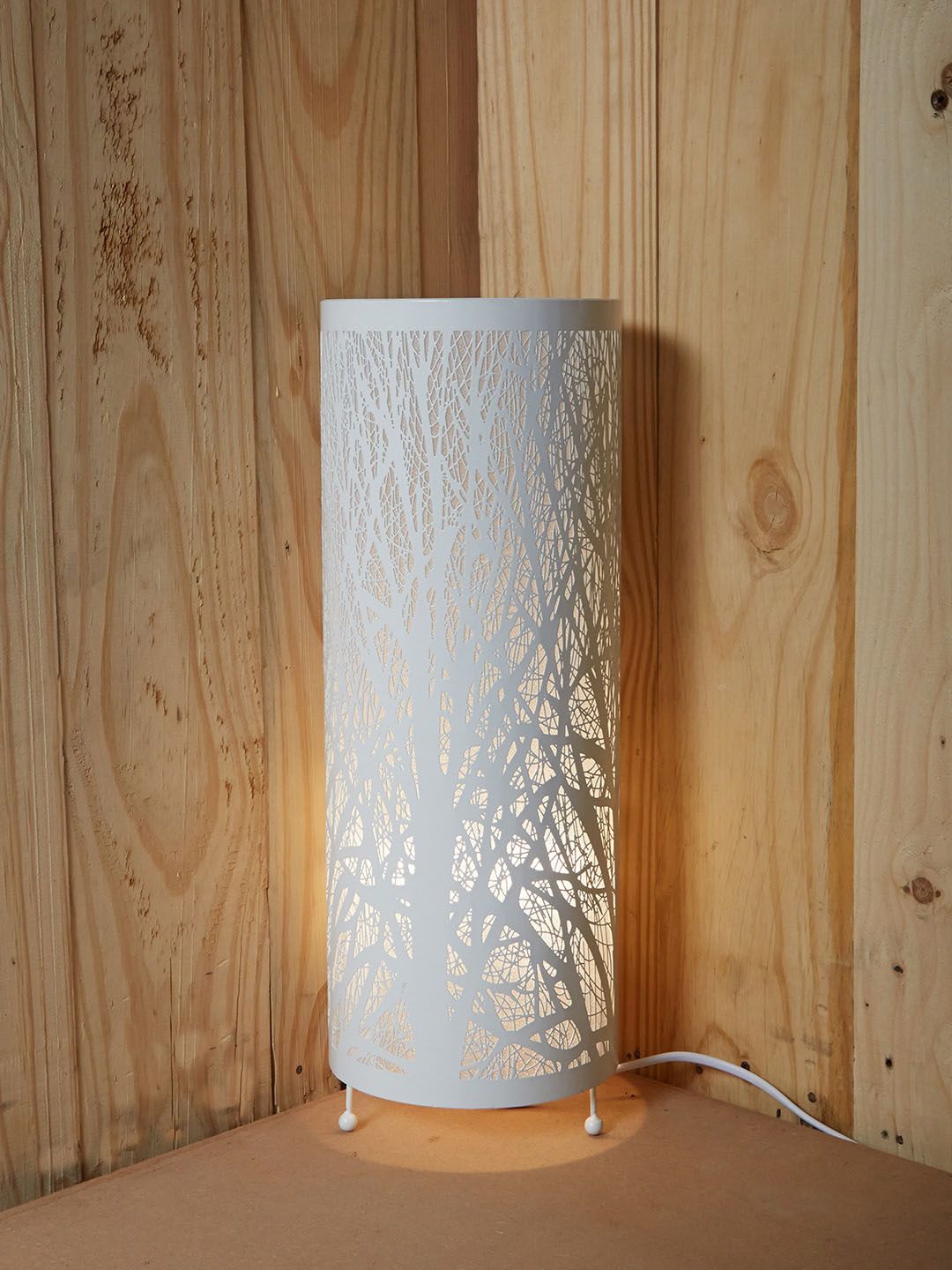 OddCroft White Textured Forest Table Lamp Price in India