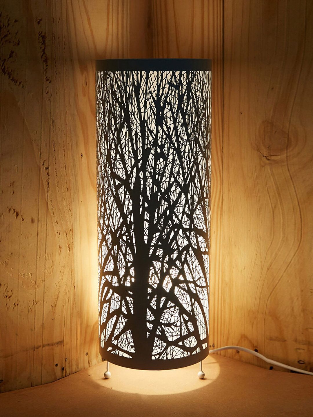 OddCroft Black Textured Tall Cylinderical Forest Table Lamps Price in India