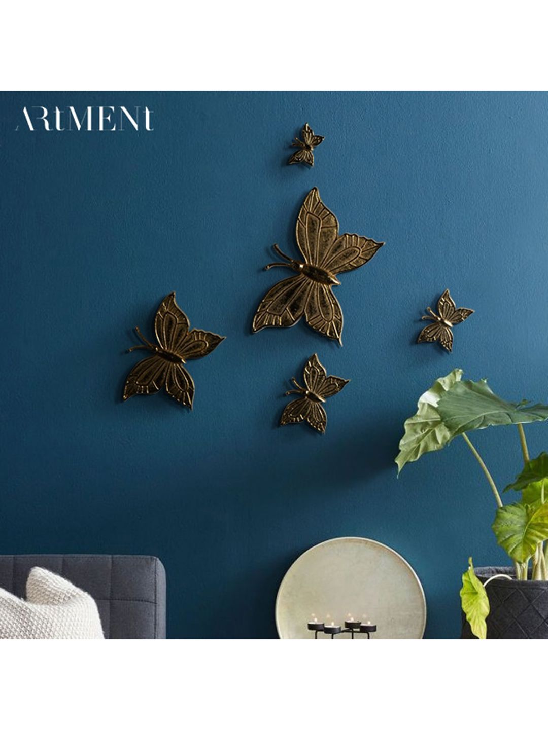 THE ARTMENT Gold-Toned Set of 5 Butterfly Wall Decor Price in India