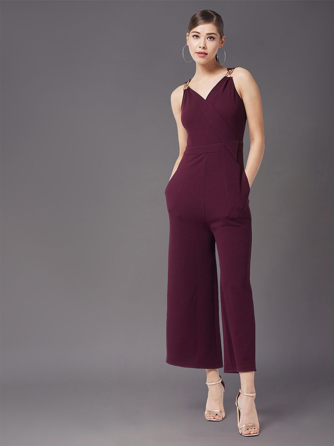 Miss Chase Maroon Basic Jumpsuit Price in India