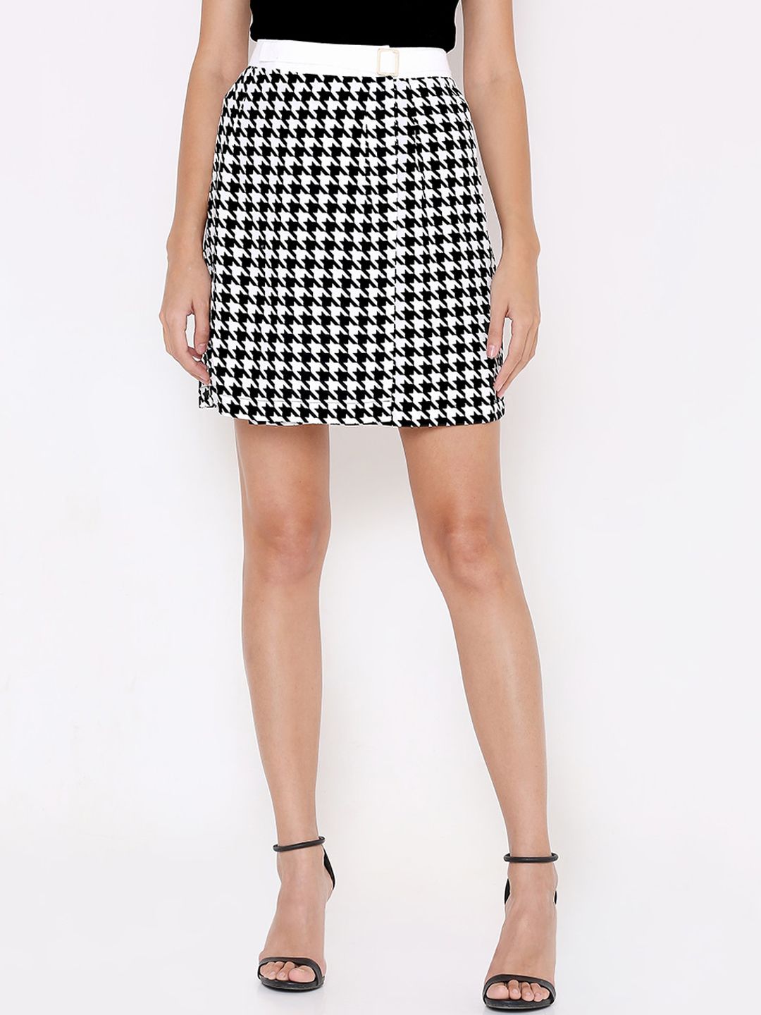 aturabi Women Black & White Checked Pencil Above Knee-Length Skirt