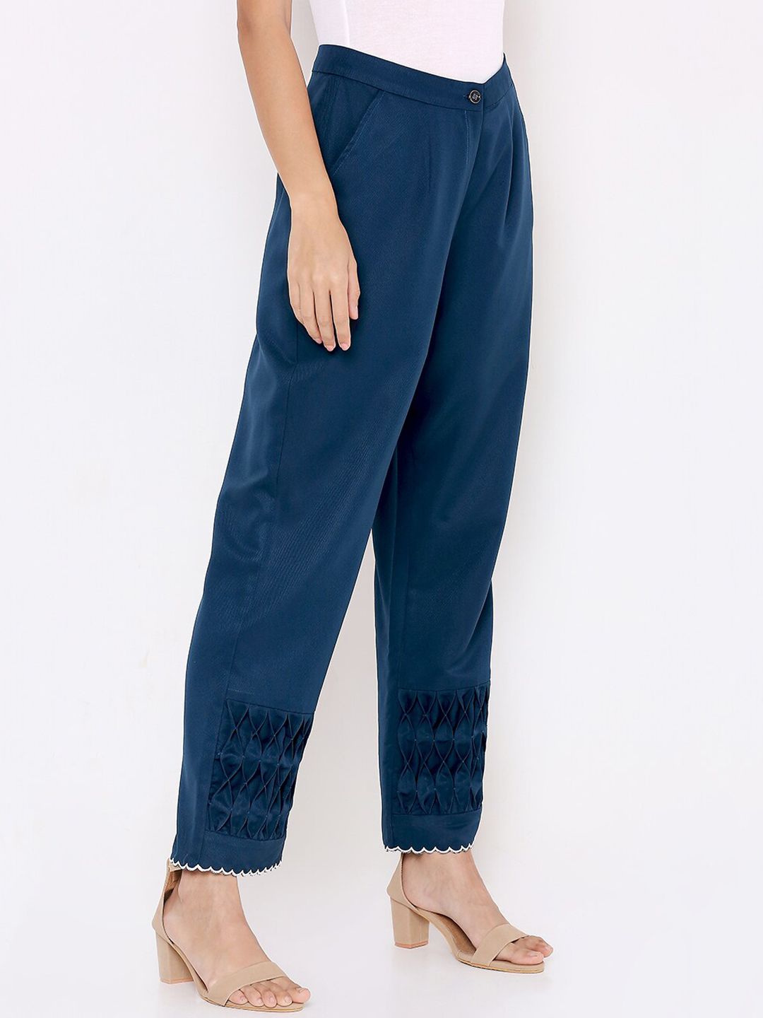 aturabi Women Blue Relaxed High-Rise Trousers Price in India