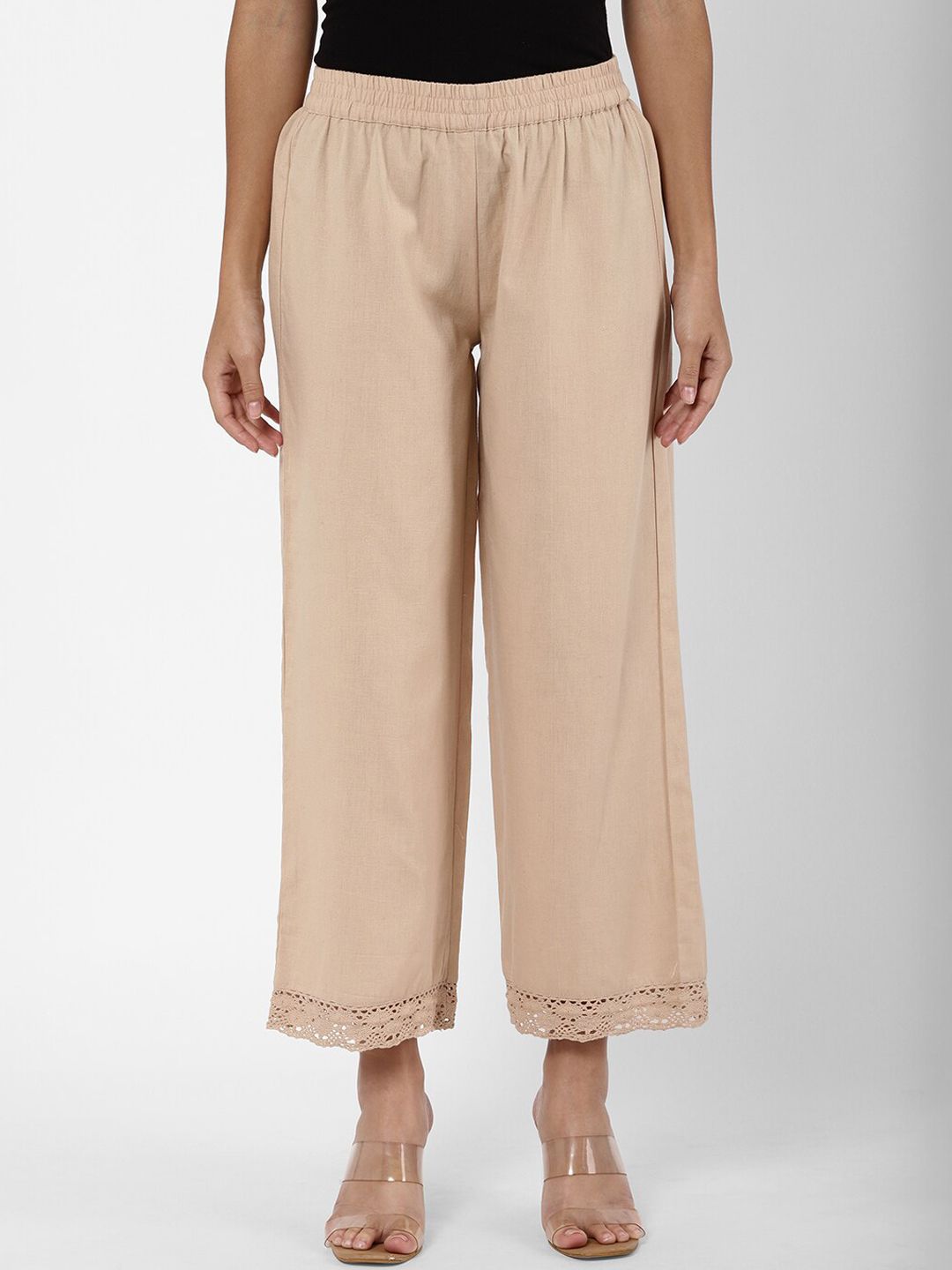 R&B Women Peach-Coloured Relaxed Straight Leg Loose Fit Pleated Trousers Price in India