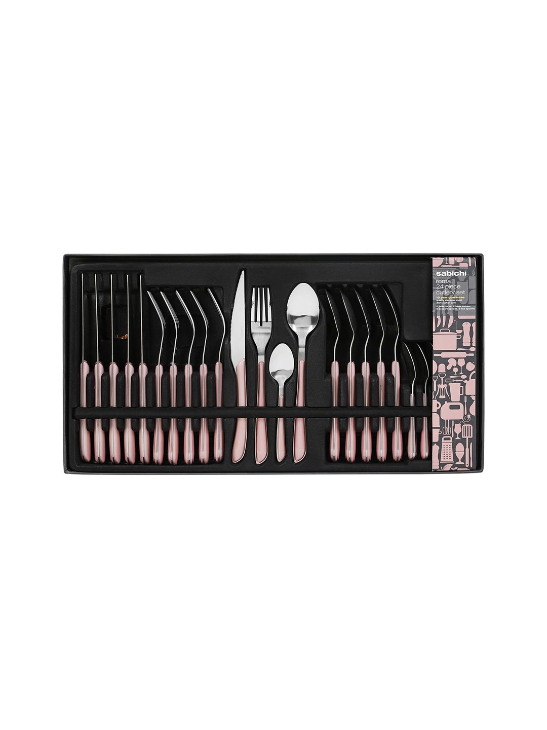 Sabichi Set Of 24 Maroon & Silver Coloured Solid Stainless Steel Cutlery Set Price in India
