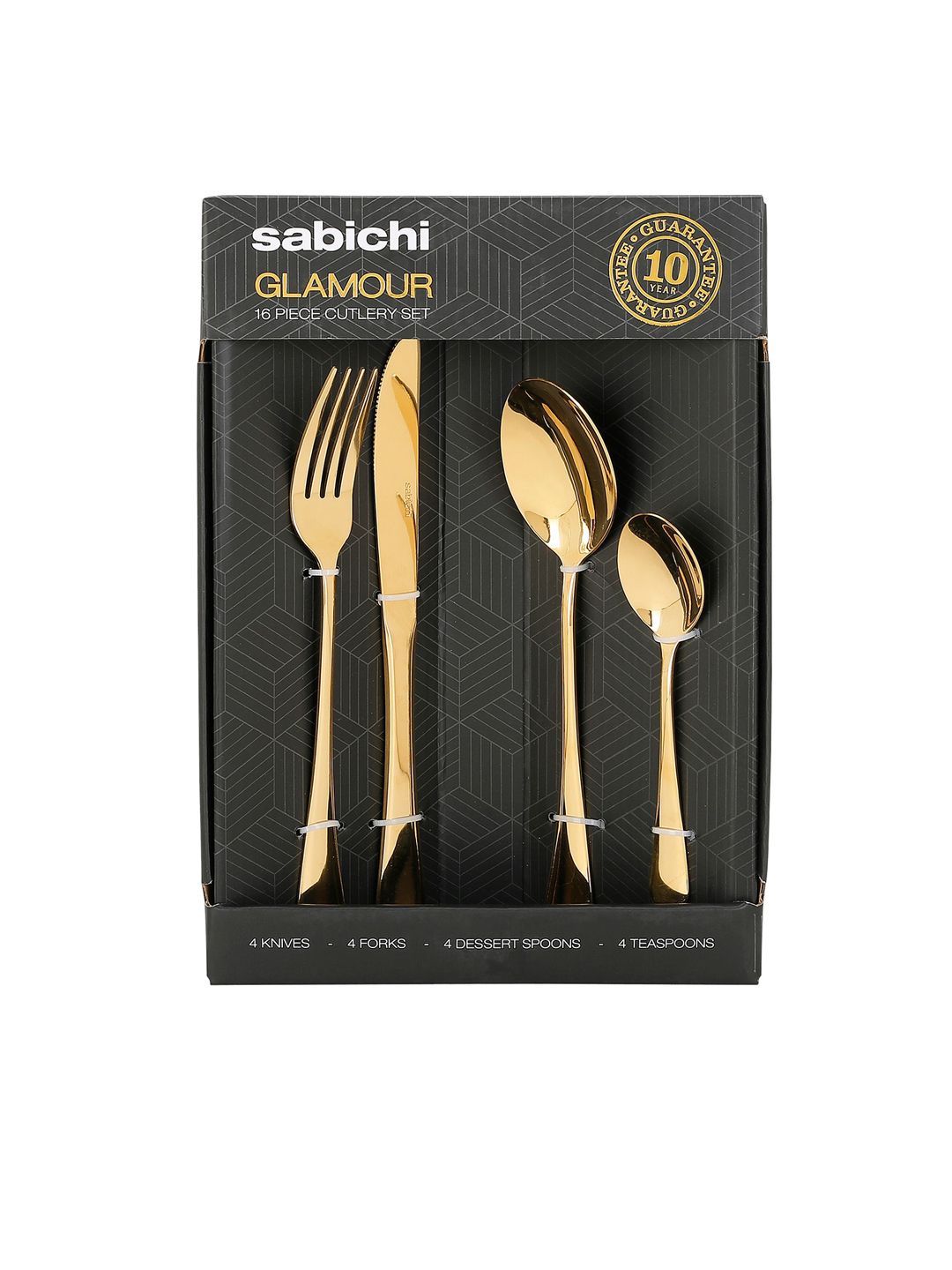 Sabichi Set Of 16 Gold Coloured Solid Stainless Steel Mixed Cutlery Set Price in India