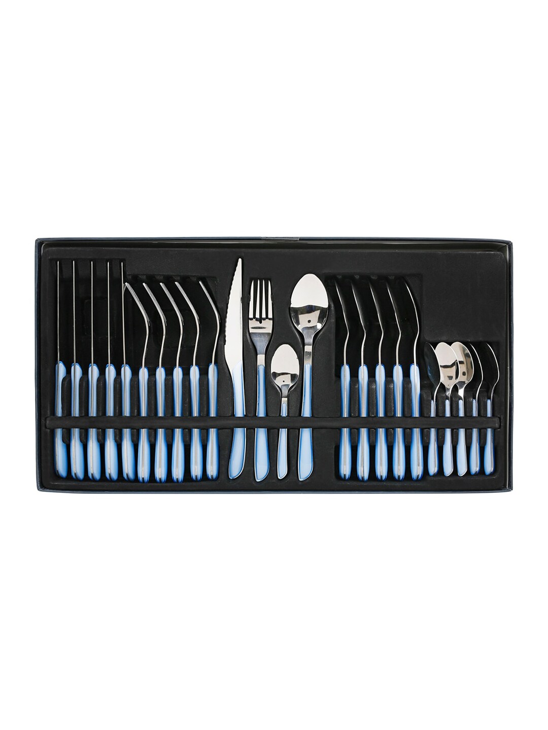 Sabichi Set Of 24 Blue & Silver Coloured Solid Stainless Steel Mixed Cutlery Set Price in India