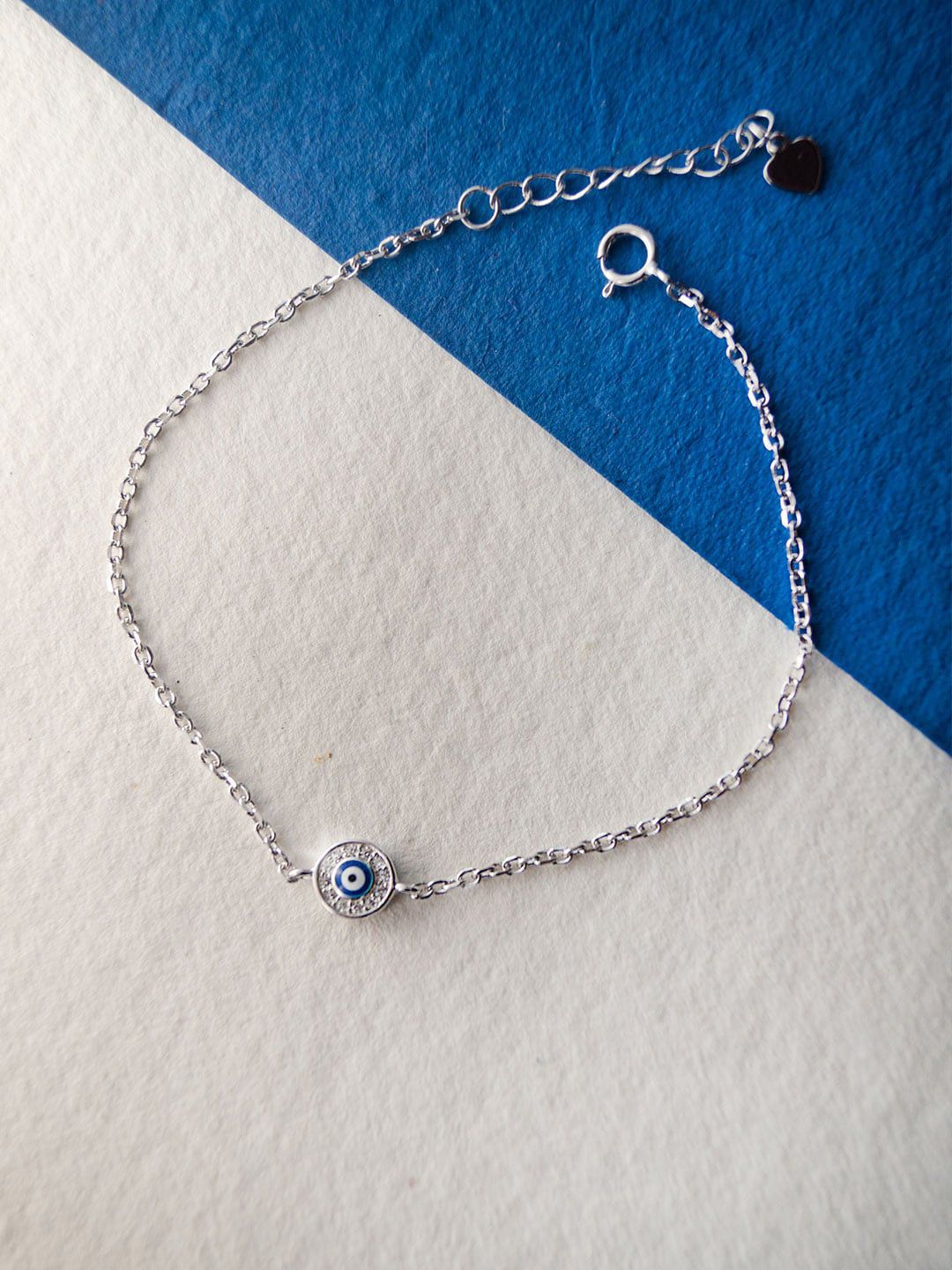 MANNASH Women's Evil Eye Handpainted Delicate 925 Sterling Silver Chain Bracelet Price in India