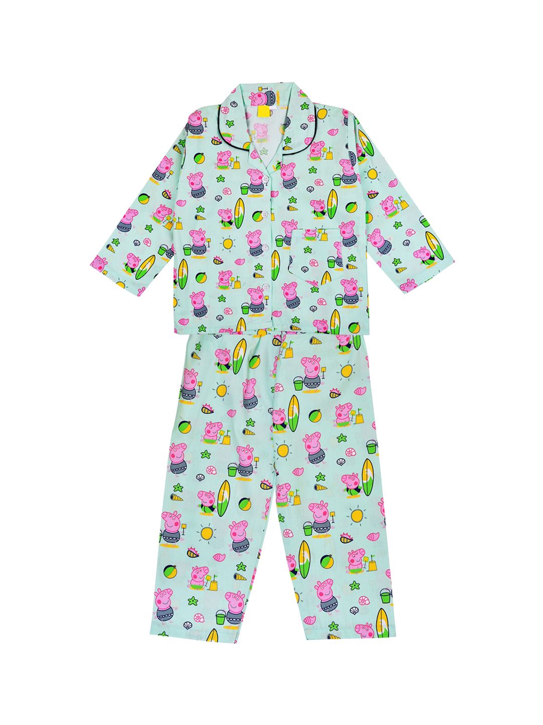 Wish Karo Boys Green & Pink Printed Night suit