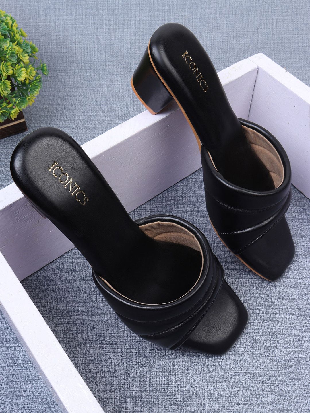 ICONICS Black Block Sandals Price in India