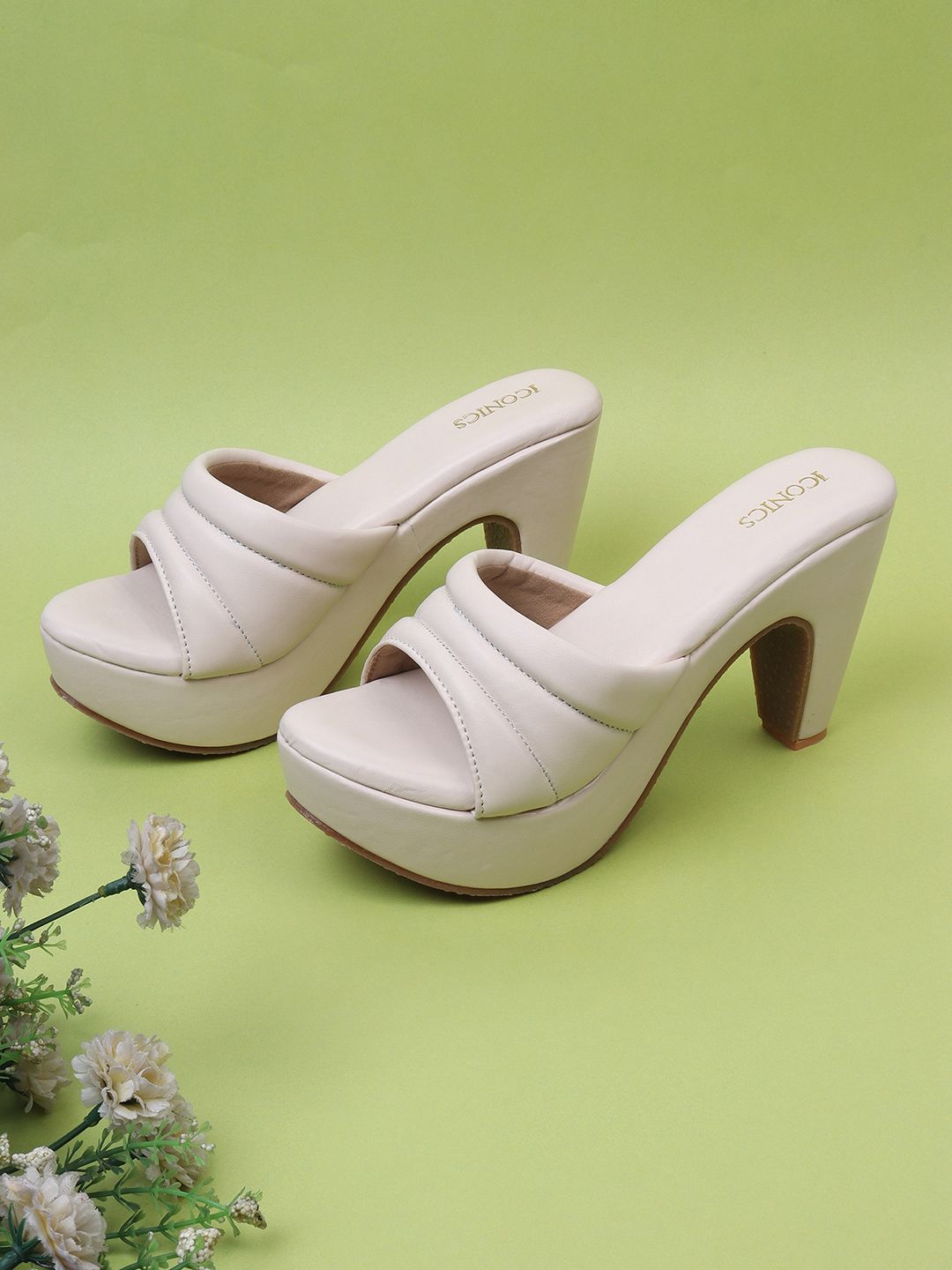 ICONICS Women Cream-Coloured Platform Sandals Price in India