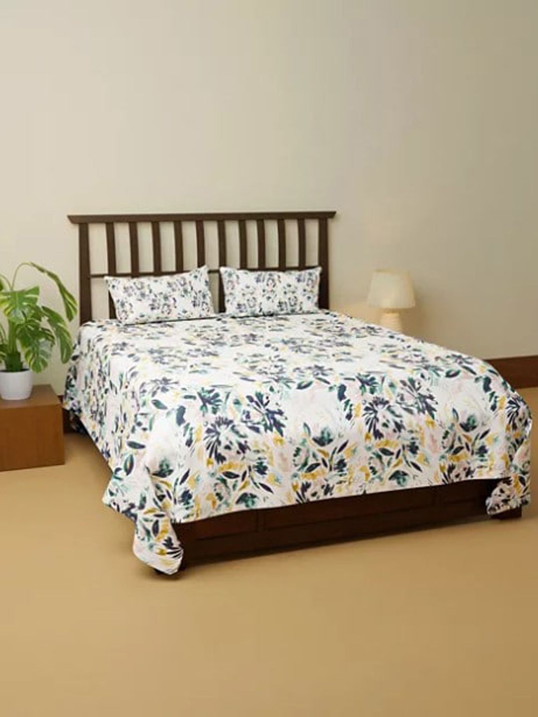 Marks & Spencer Teal & White Printed Double Queen Bedding Set Price in India