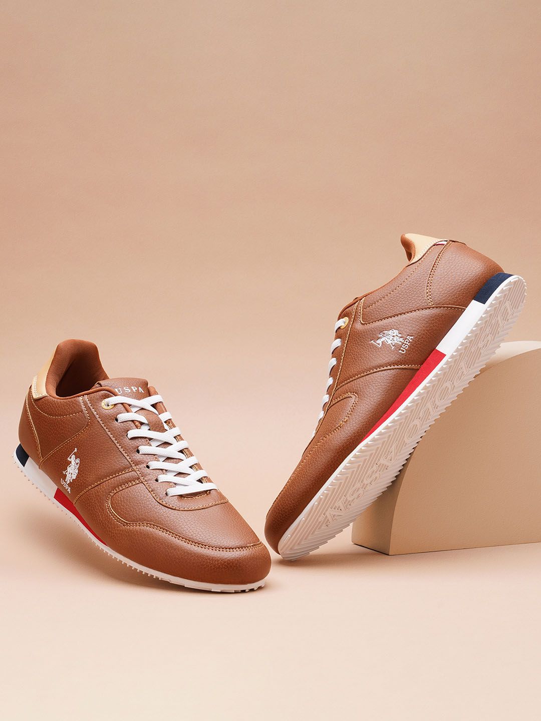 U.S. Polo Assn. Men Brown PU Sneakers