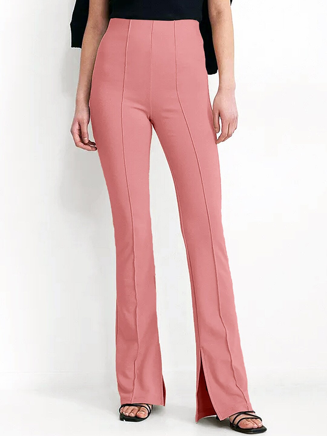 ADDYVERO Women Peach-Coloured Relaxed High-Rise Regular Fit Trousers Price in India