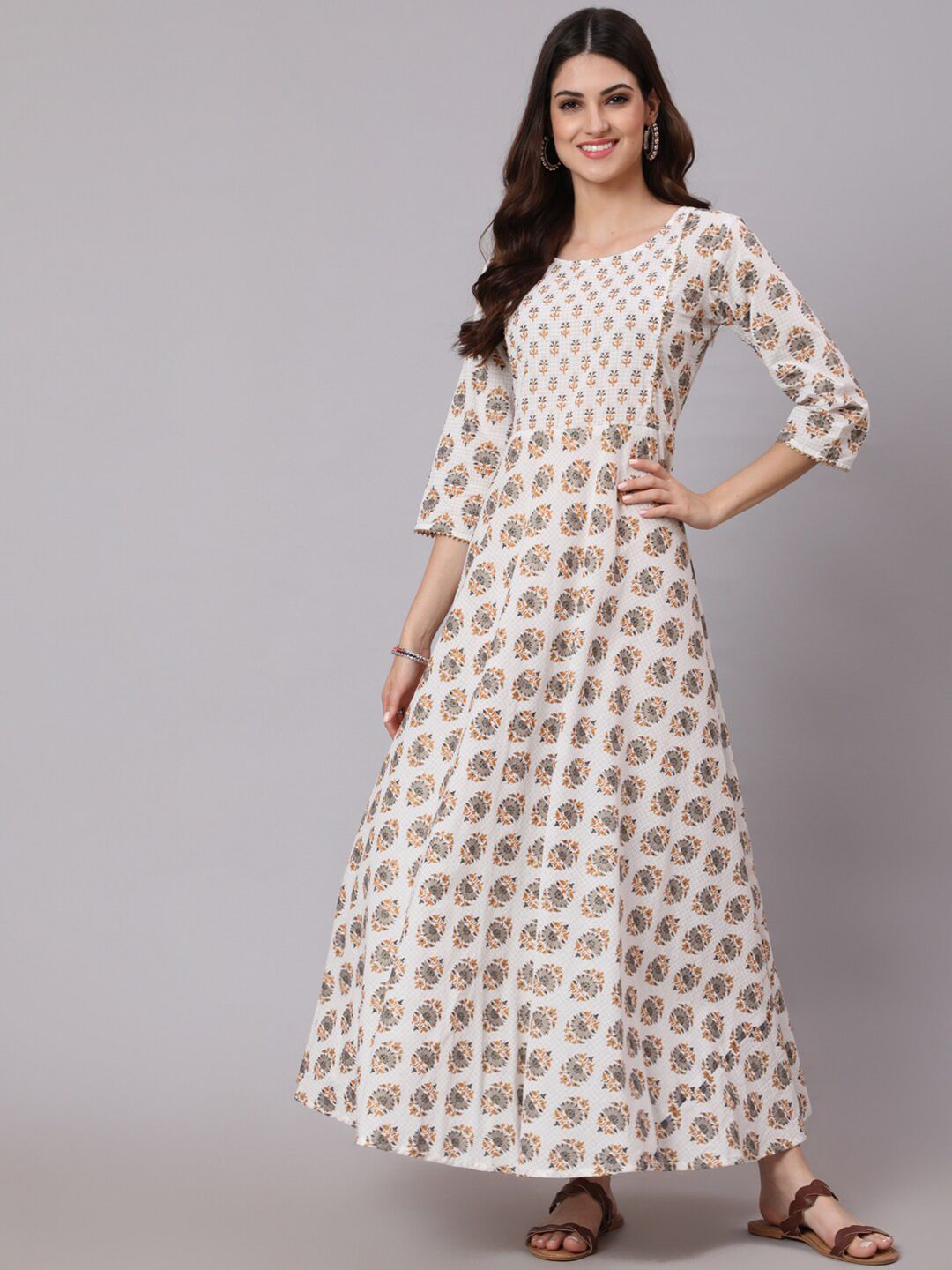 Nayo White Ethnic Motifs Ethnic Maxi Dress Price in India