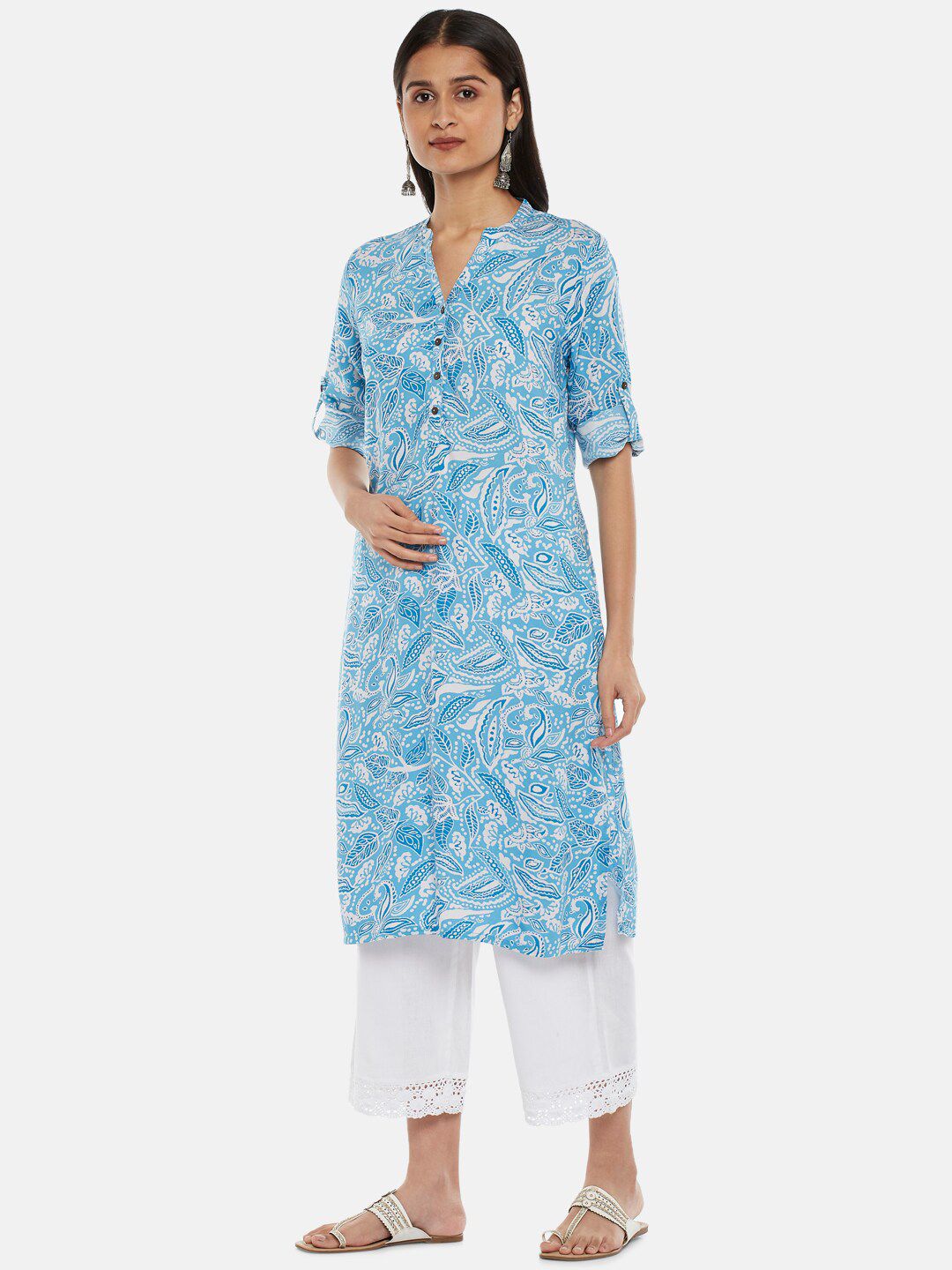 Rangmanch by Pantaloons Teal Blue Embellished Straight Kurta