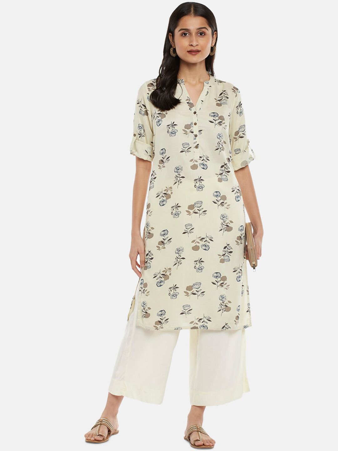 RANGMANCH BY PANTALOONS Women Off White Floral Printed Kurta
