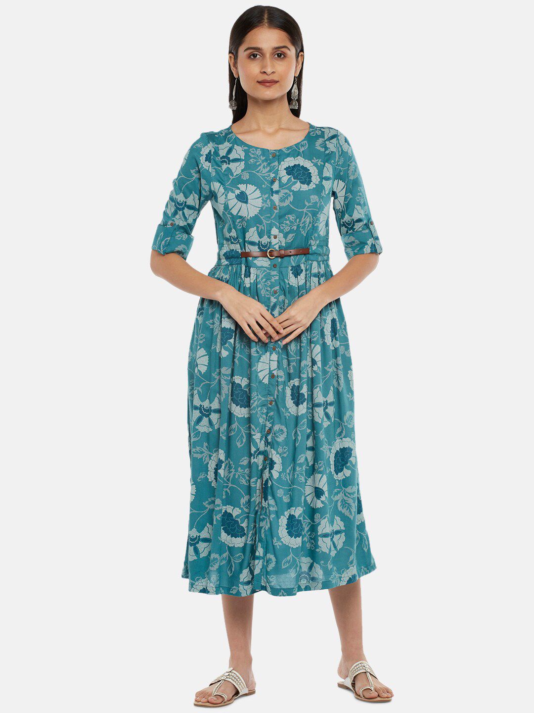 AKKRITI BY PANTALOONS Blue Floral Midi Dress Price in India