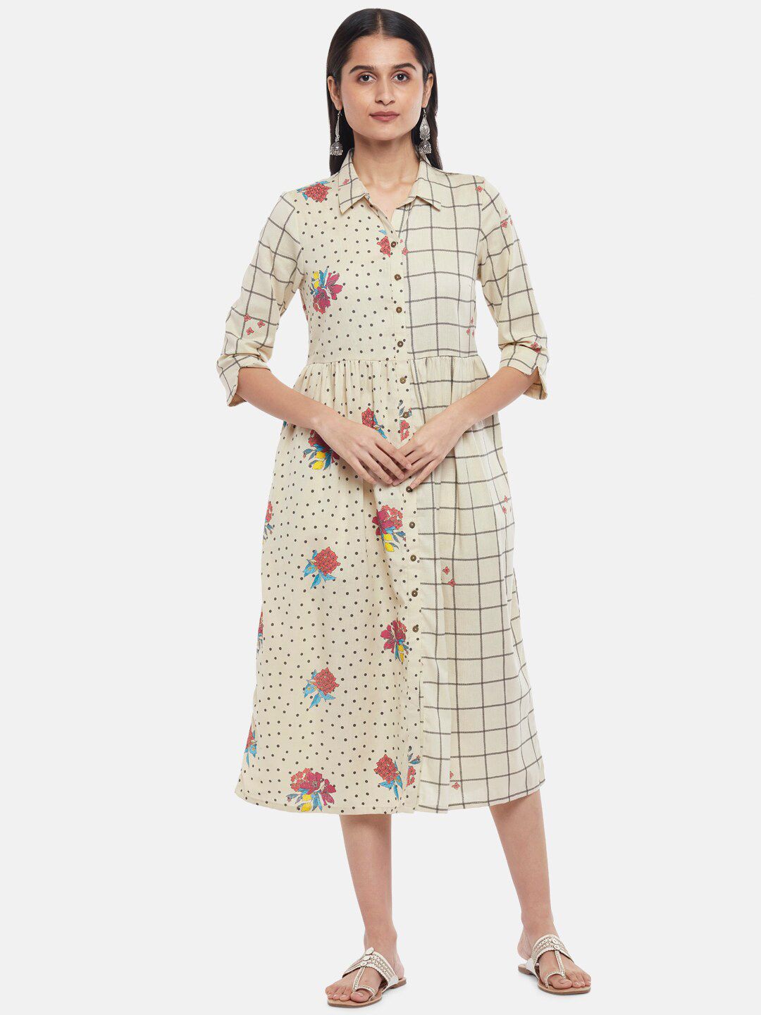 AKKRITI BY PANTALOONS Off White Shirt Midi Dress Price in India