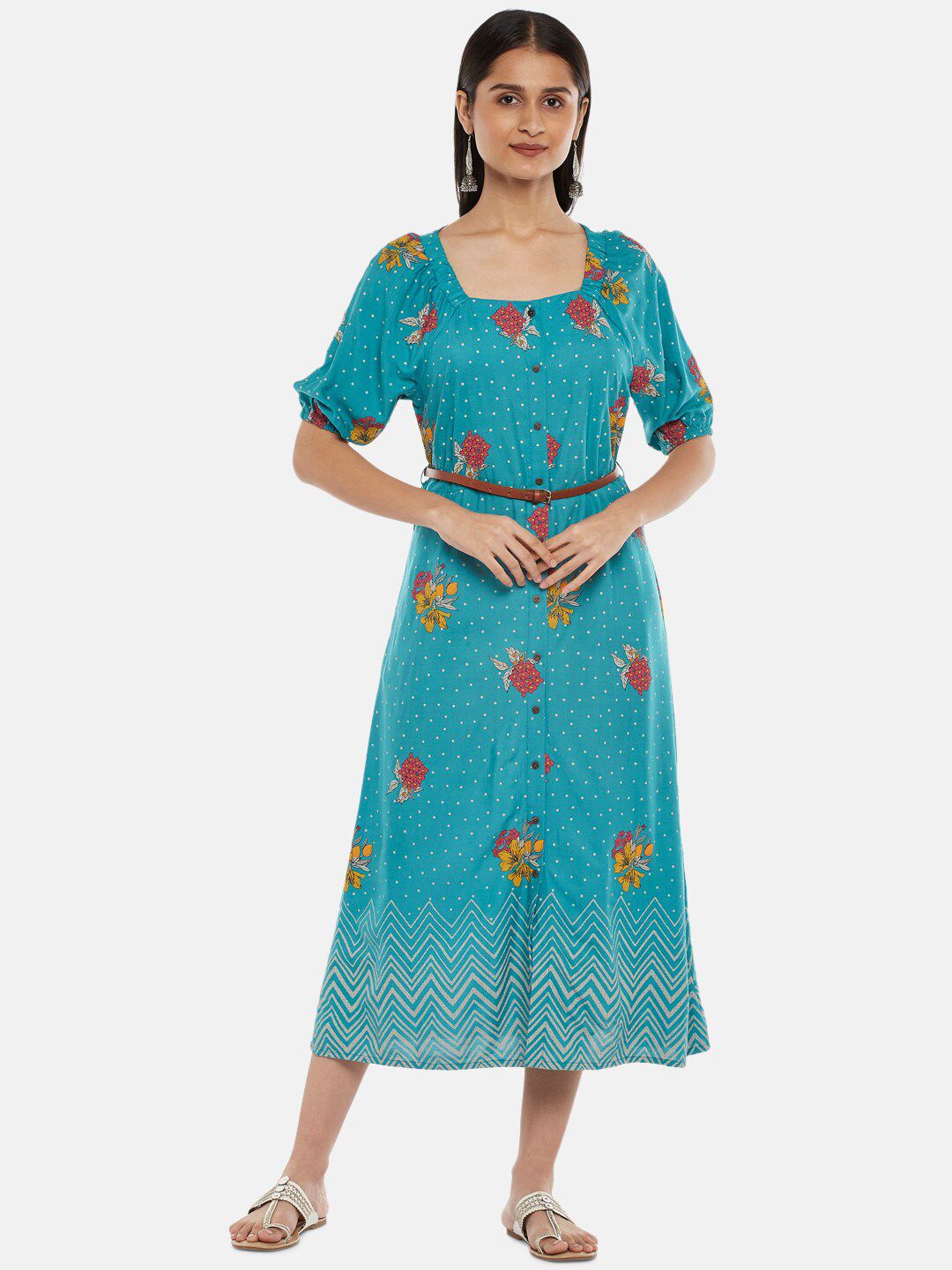 AKKRITI BY PANTALOONS Blue Floral Midi Dress Price in India