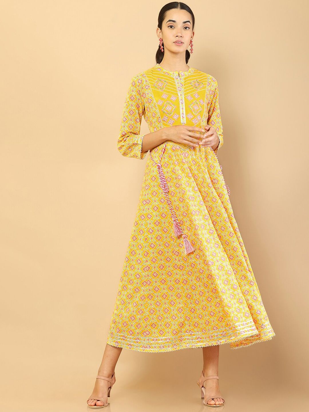 Soch Women Yellow Floral Printed Floral Anarkali Ethnic Dress Price in India