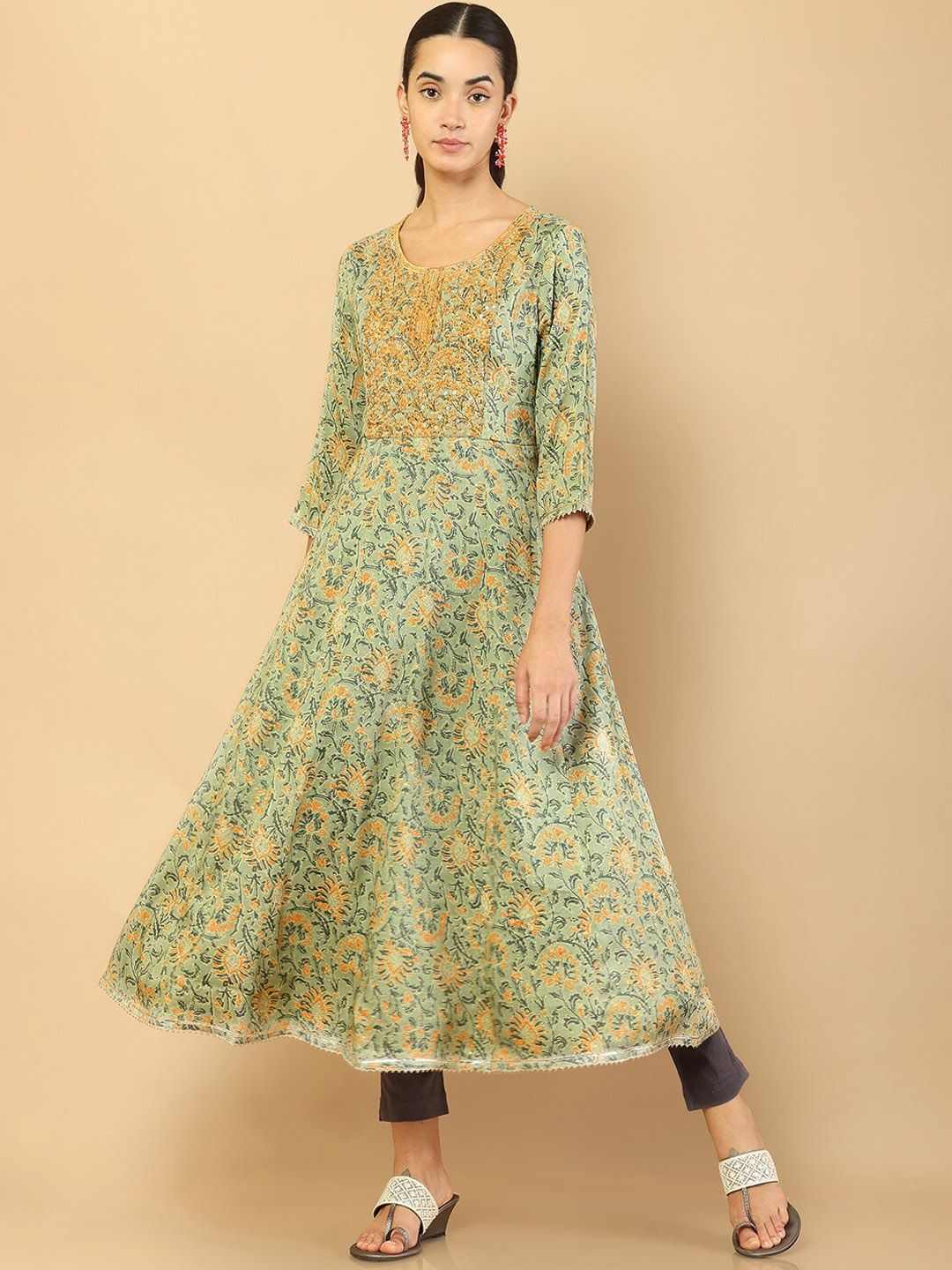 Soch Women Green Floral Printed Floral Anarkali Kurta