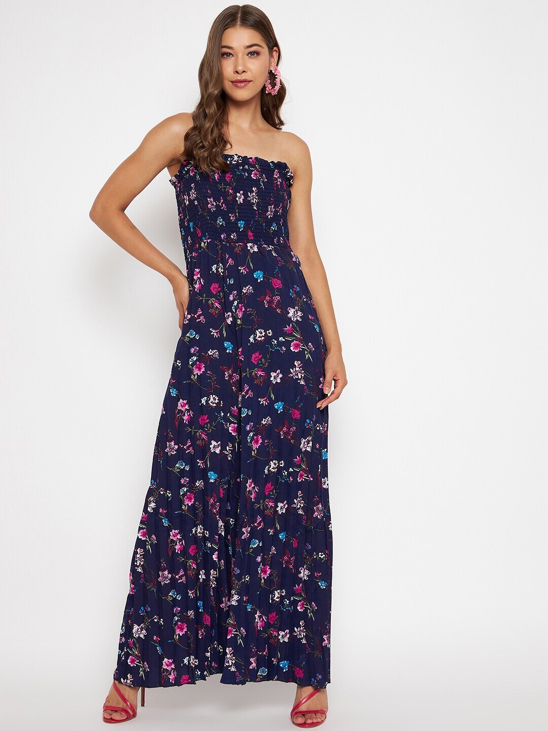 Uptownie Lite womens Navy Blue & Blue Strapless Printed Basic Jumpsuit Price in India