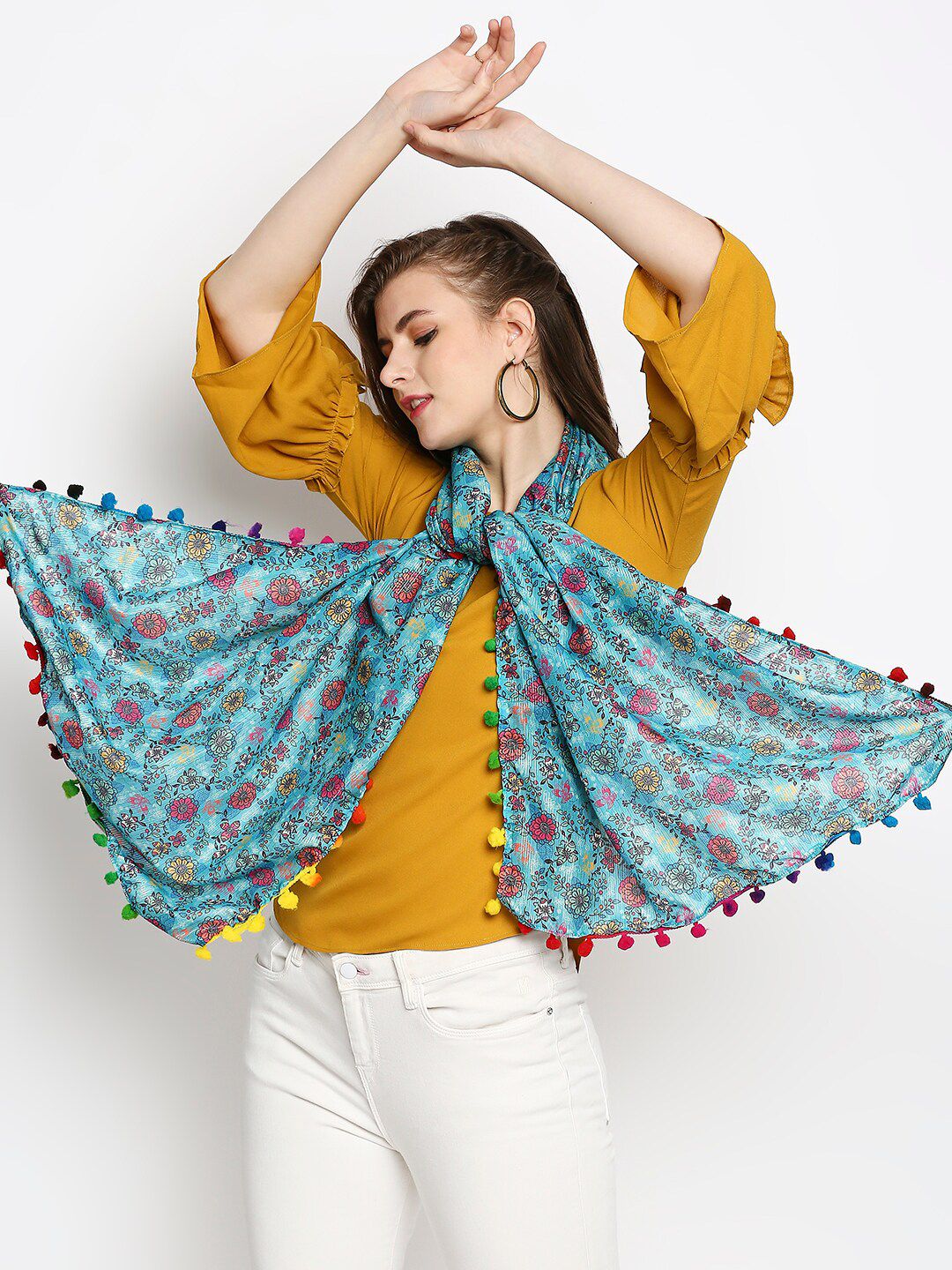 Dupatta Bazaar Women Teal Printed Scarf Price in India