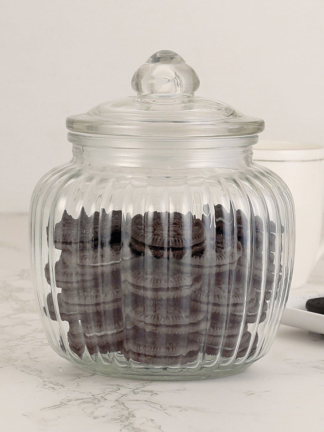 HomeTown Transparent Textured Glass Jar with Lid Price in India
