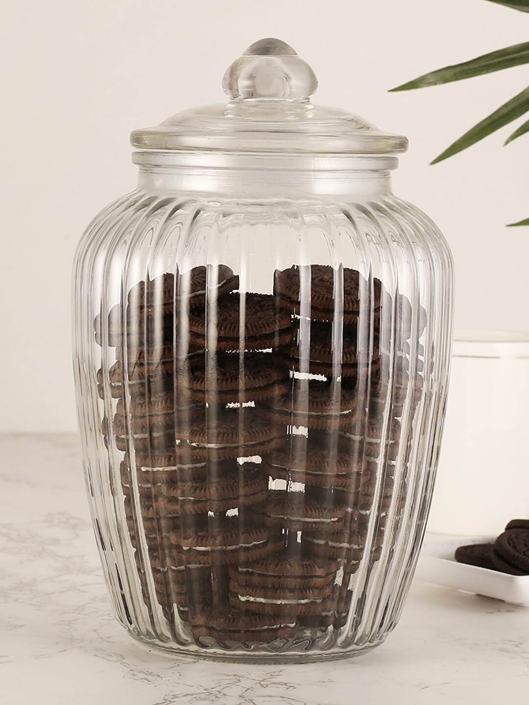 HomeTown Transparent Textured Kitchen Storage Jar With Lid Price in India