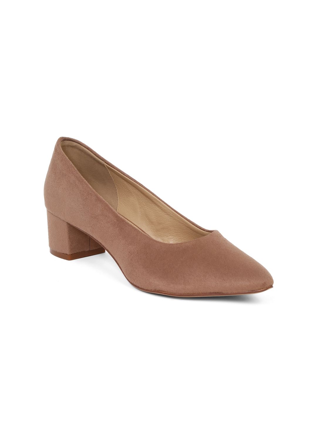 Flat n Heels Khaki Suede Block Pumps Price in India