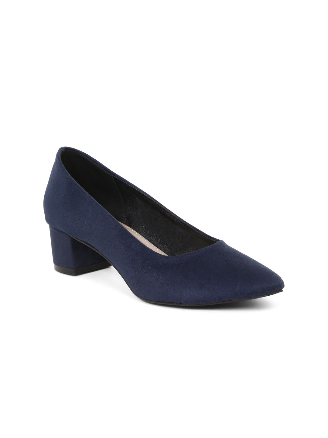 Flat n Heels Blue Suede Block Pumps Price in India