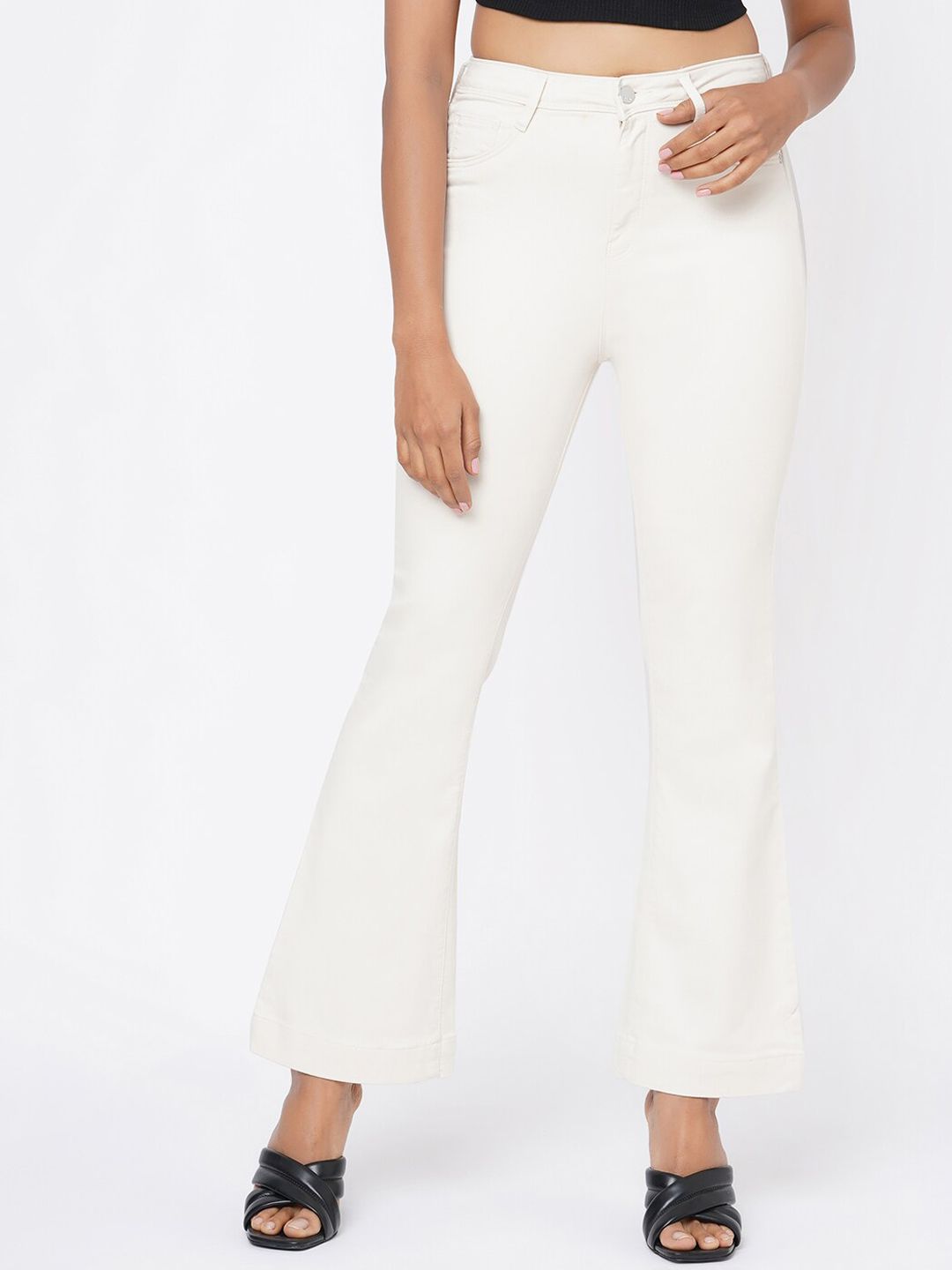 Kraus Jeans Women White Flared High-Rise Stretchable Jeans Price in India