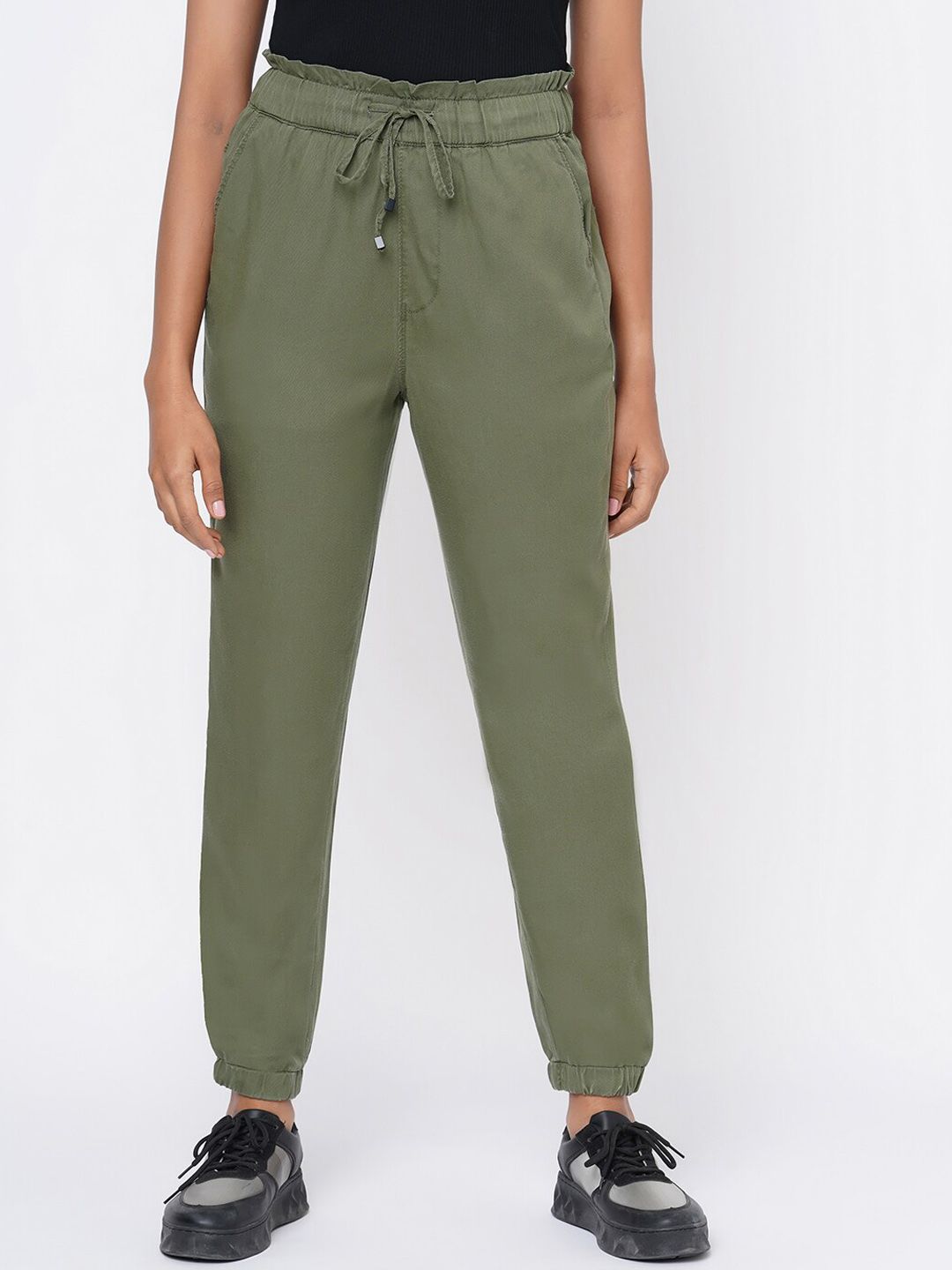 Kraus Jeans Women Olive Green High-Rise Joggers Trousers Price in India