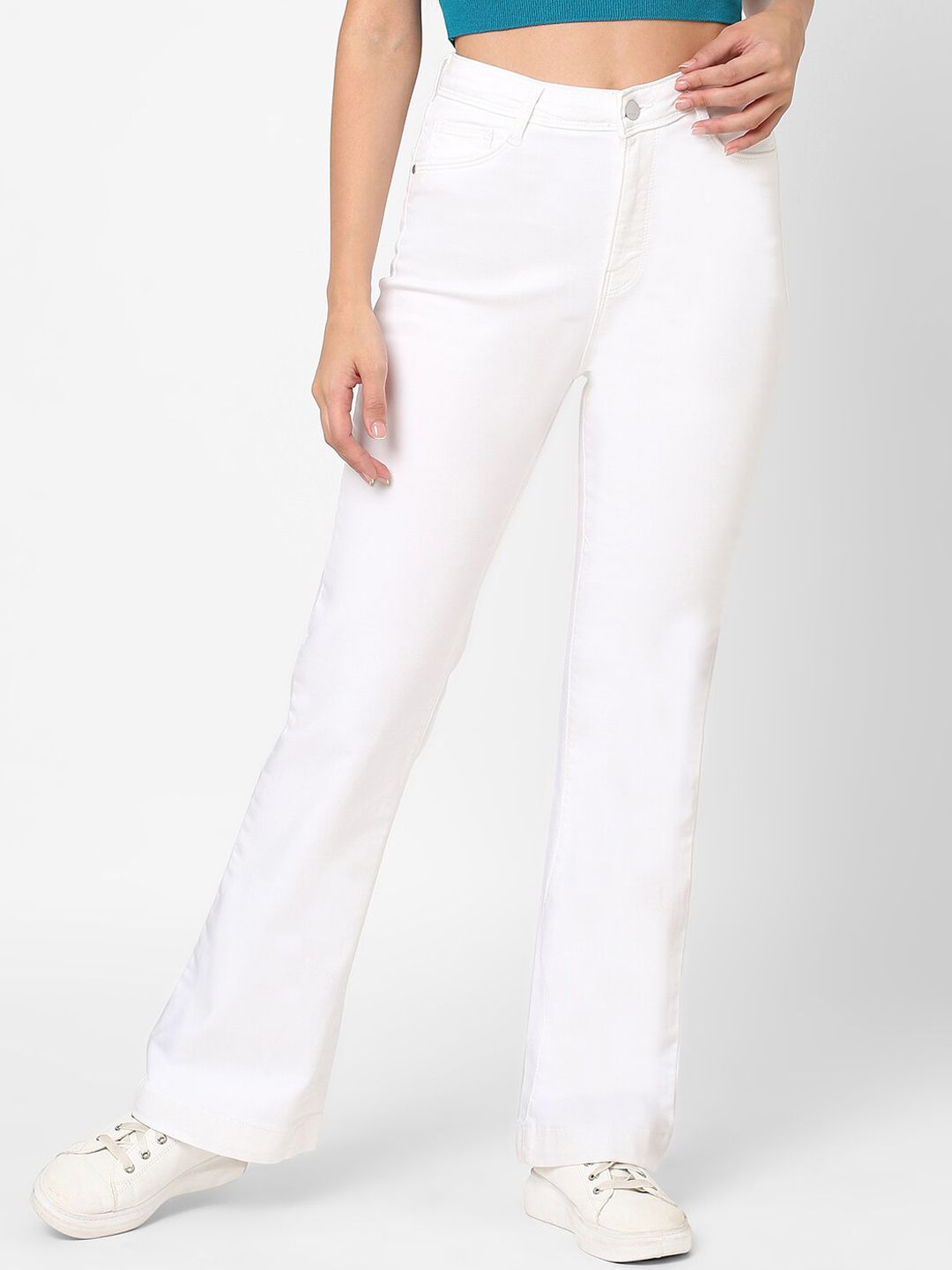 Kraus Jeans Women White Flared High-Rise Stretchable Jeans Price in India