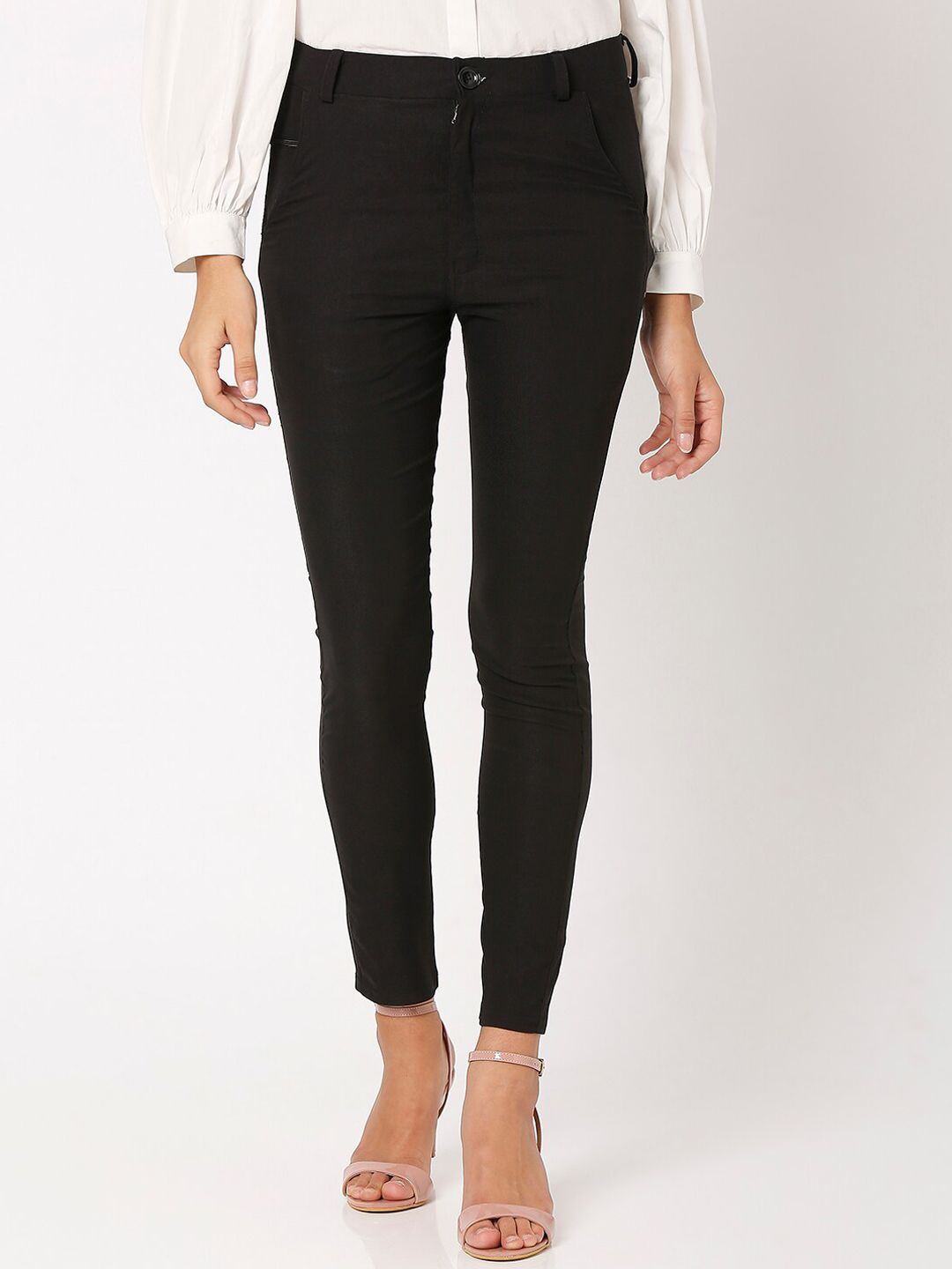 Smarty Pants Women Black Skinny Fit High-Rise Trousers Price in India