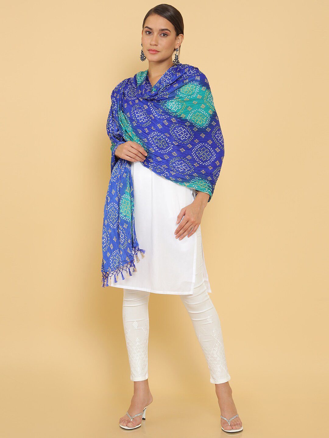 Soch Blue & Off White Printed Dupatta Price in India