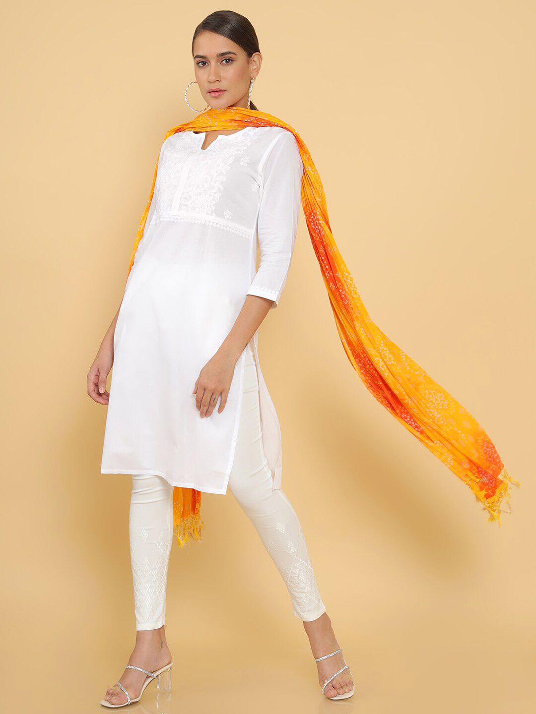 Soch Mustard & Orange Printed Dupatta Price in India