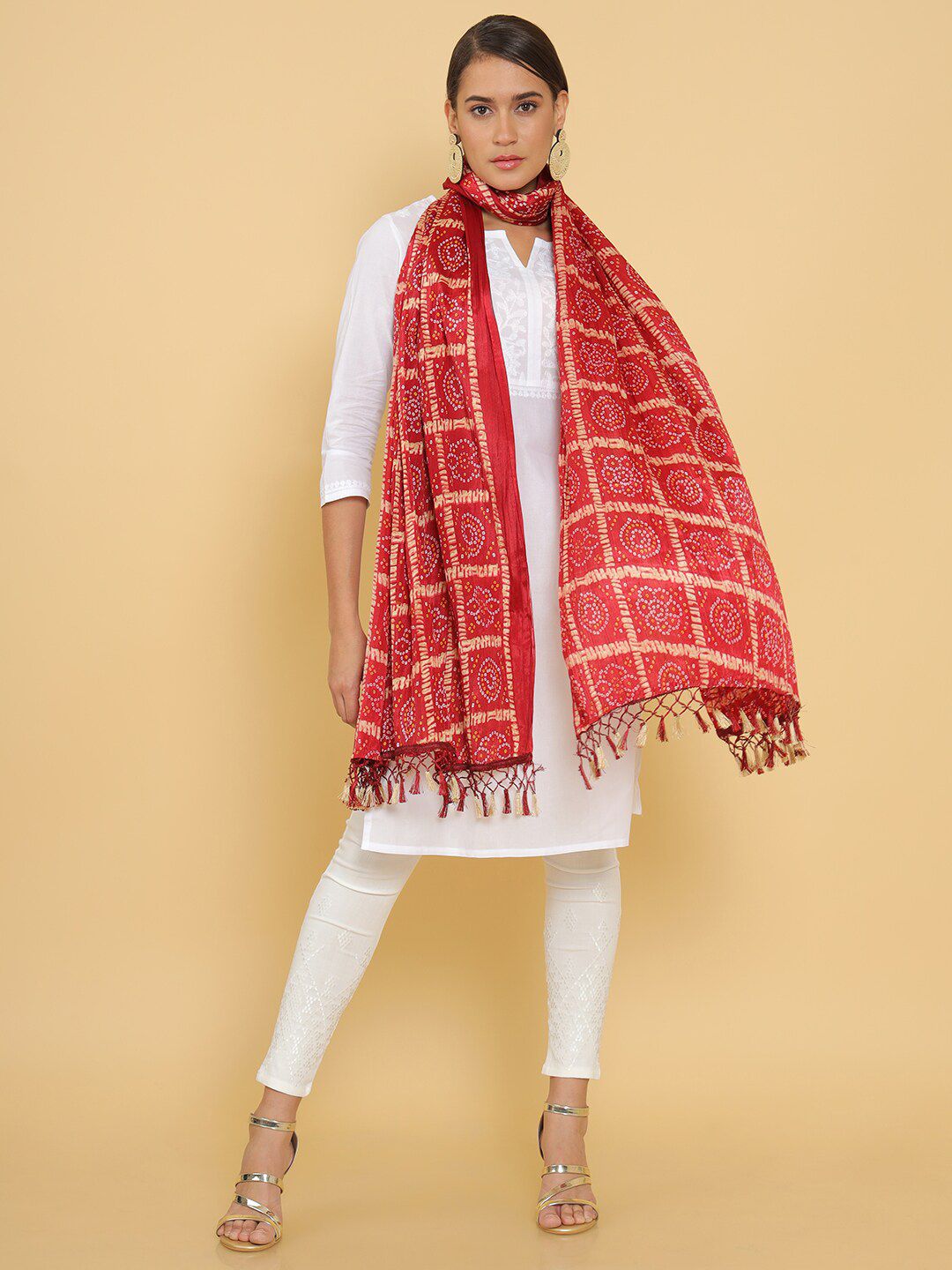 Soch Maroon & Off White Printed Dupatta Price in India