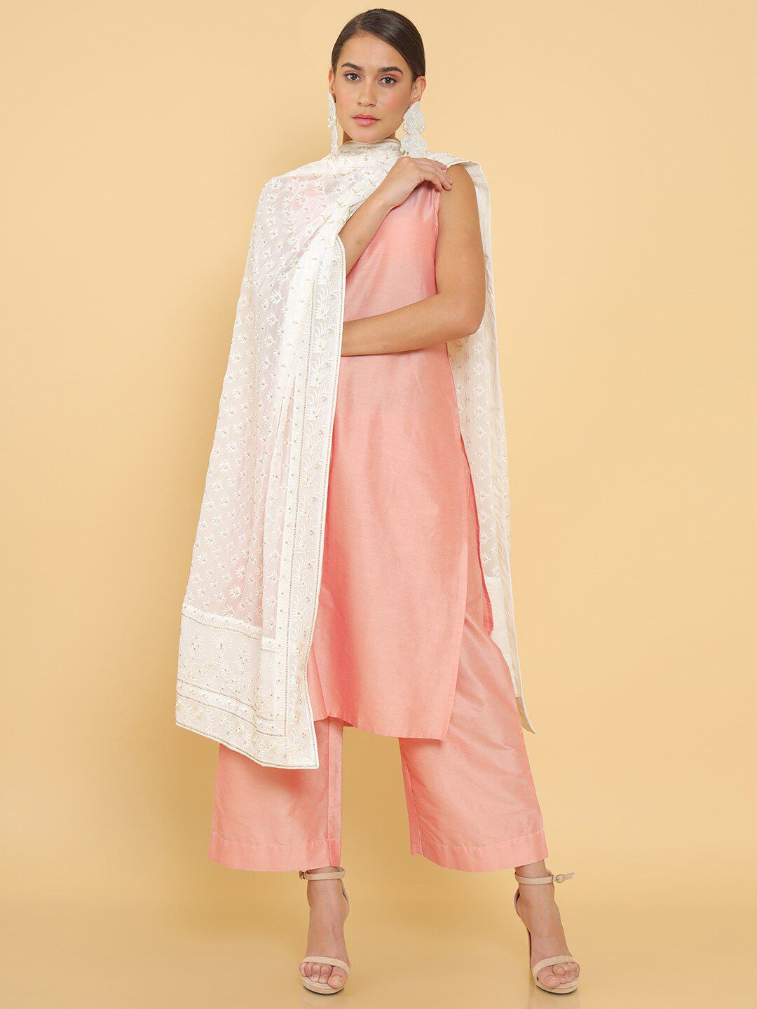 Soch Off White Embroidered Dupatta with Thread Work Price in India