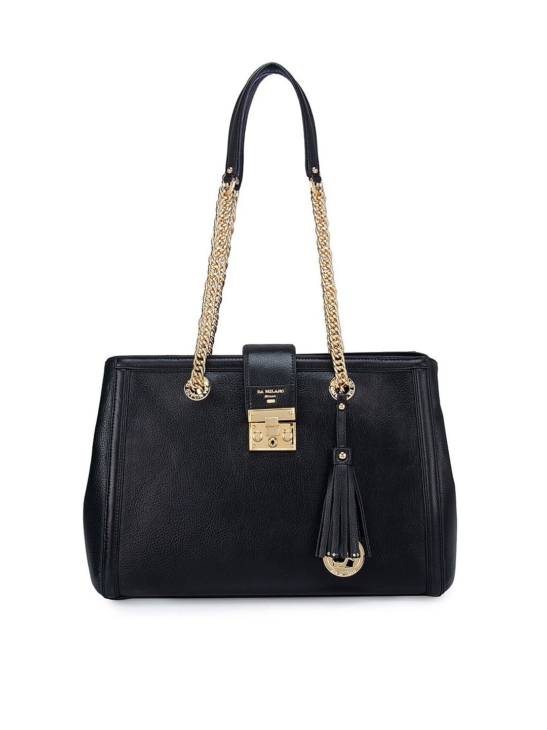 Da Milano Black Leather Structured Shoulder Bag Price in India